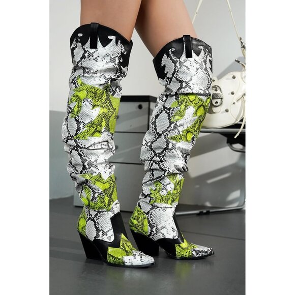 Cape Robbin Women's Black Polyurethane Thigh High Block Heel Cowboy Western Boot - Picture 2 of 9